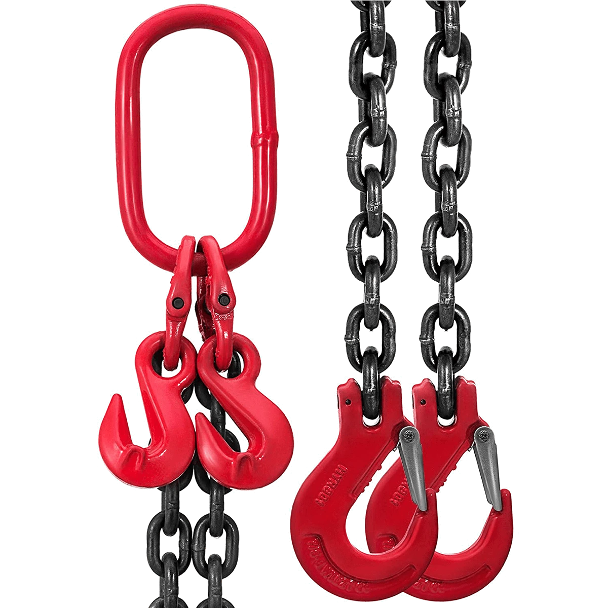 Eslinga de cadena con argolla roja y ganchos de seguridad